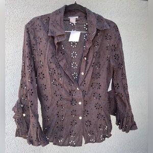 Cupio Floral Boho Crochet Style Blouse